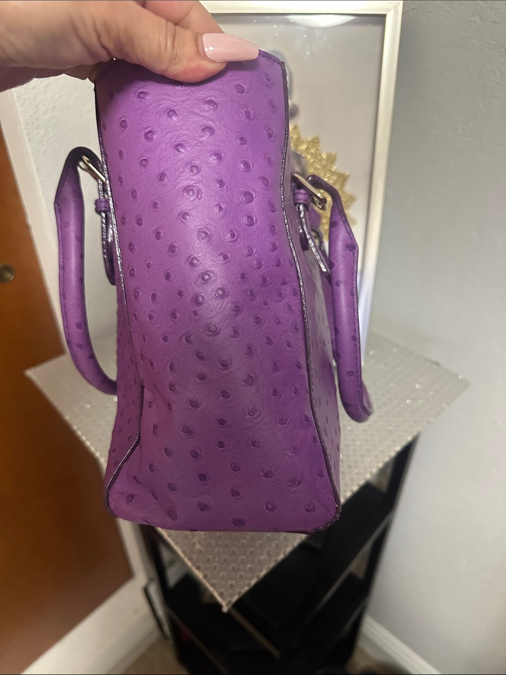 As-is Kate Spade Bristol Drive Purple Ostrich London Tote - Picture 2 of 15